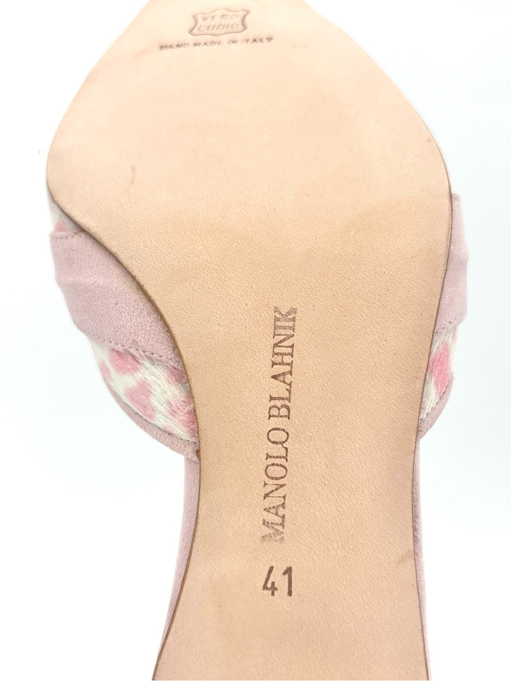 Manolo Blahnik Bow Pink Leopard Print Ponyhair Pointed Toe Kitten Heel Mules 41 - Picture 11 of 11